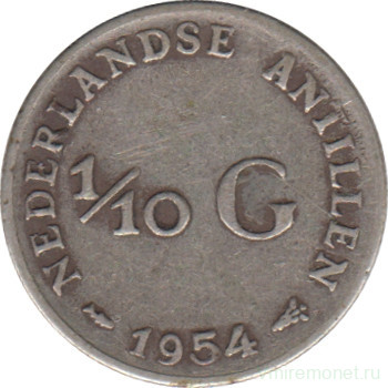 Монета. Нидерландские Антильские острова. 1/10 гульдена 1954 год.