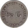 Монета. Нидерландские Антильские острова. 1/10 гульдена 1954 год. ав.