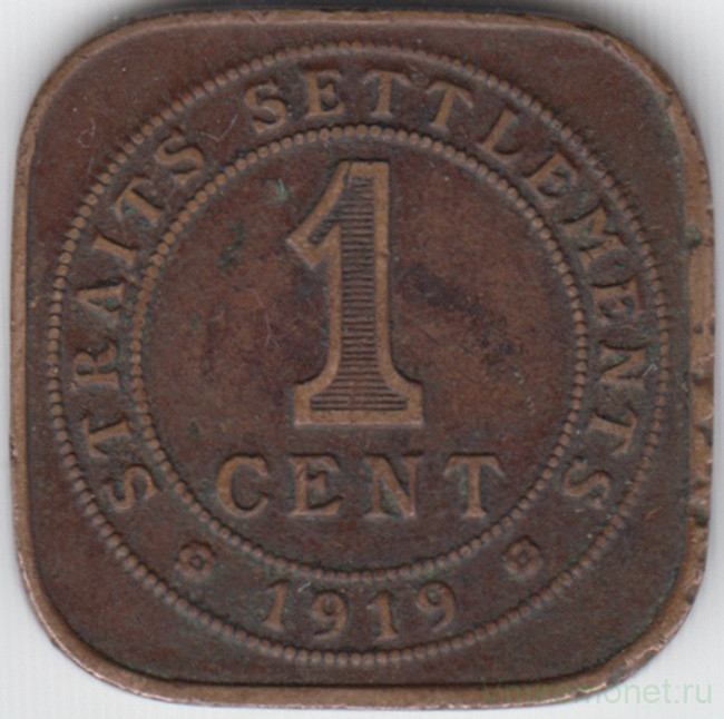 Монета. Стрейтс Сетлментс. 1 цент 1919 год. Монета. Стрейтс Сетлментс. 1 цент 1919 год.