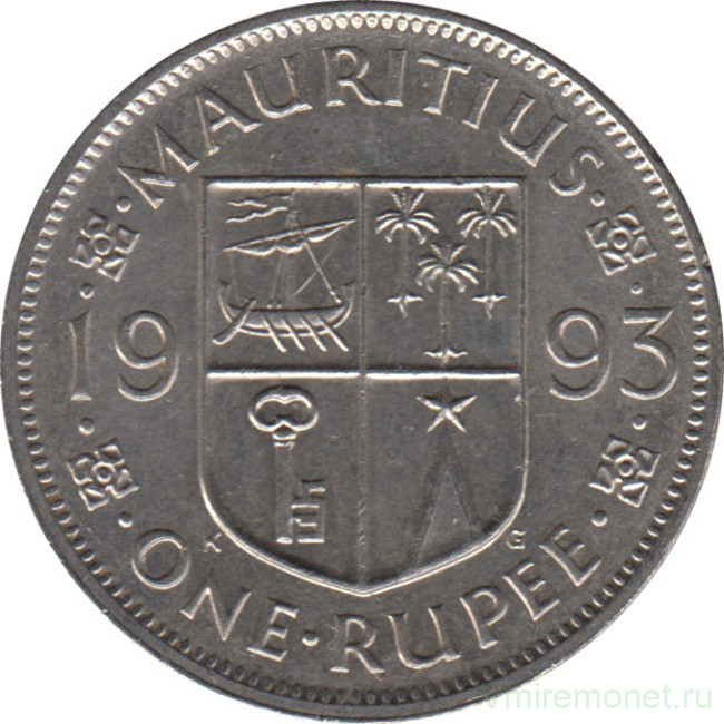 Монета. Маврикий. 1 рупия 1993 год.
