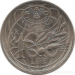 Монета. Италия. 100 лир 1995 год. ФАО.