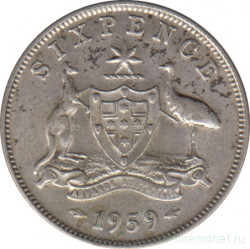 Монета. Австралия. 6 пенсов 1959 год.