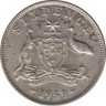 Монета. Австралия. 6 пенсов 1959 год. ав.