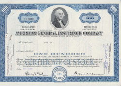 Акция. США. "AMERIGAN GENERAL INSURANCE COMPANY". 100 акций 1970 год. Вариант 2.