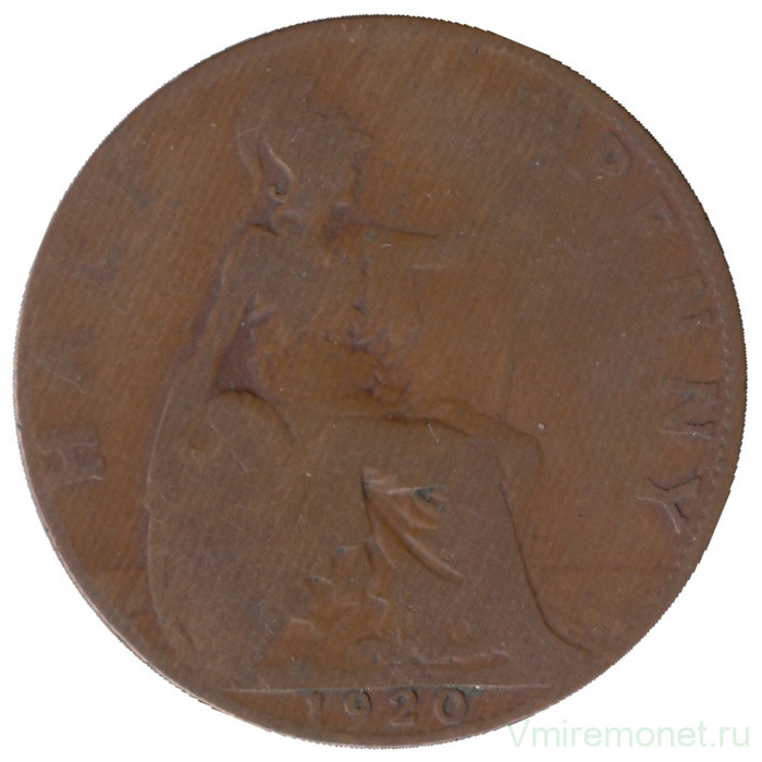 Монета. Великобритания. 1/2 пенни 1920 год.