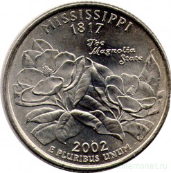 Монета. США. 25 центов 2002 год. Штат № 20 Миссисипи. Монетный двор D.
