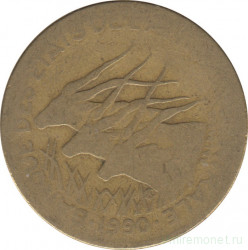 Монета. Центральноафриканский экономический и валютный союз (ВЕАС). 25 франков 1990 год.