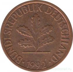 Монета. ФРГ. 1 пфенниг 1992 год. Монетный двор - Гамбург (J).