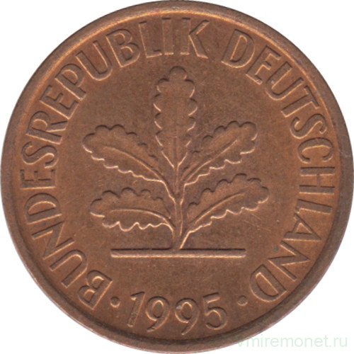 Монета. ФРГ. 2 пфеннига 1995 год. Монетный двор - Штутгарт (F).