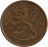 Аверс.Монета. Финляндия. 5 пенни 1940 год.