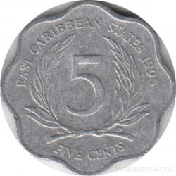 Монета. Восточные Карибские государства. 5 центов 1995 год.
