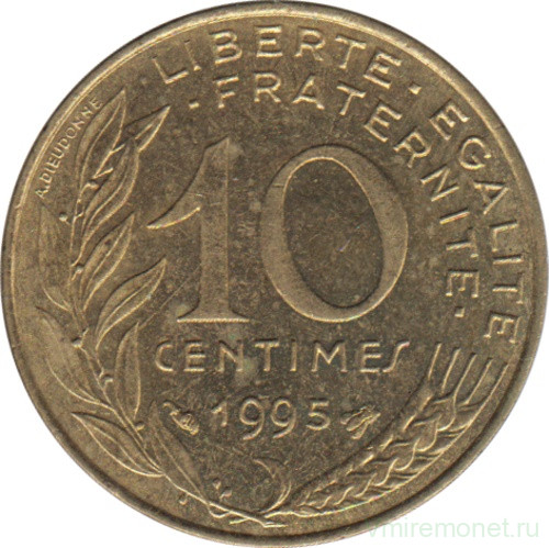 Монета. Франция. 10 сантимов 1995 год.