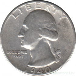 Монета. США. 25 центов 1940 год.