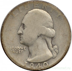 Монета. США. 25 центов 1940 год.