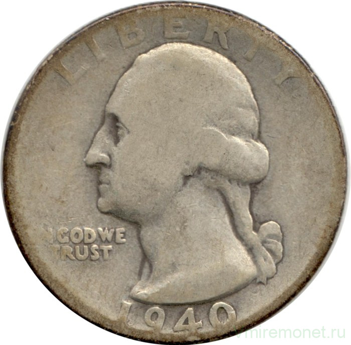 Монета. США. 25 центов 1940 год.