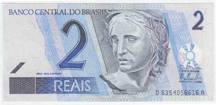 Банкнота. Бразилия. 2 реала 2001 - 2012 год. Тип 249h.