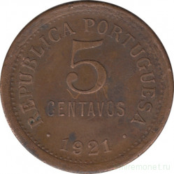 Монета. Португалия. 5 сентаво 1921 год.