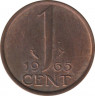 Монета. Нидерланды. 1 цент 1965 год. рев.