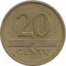 Реверс.Монета. Литва. 20 центов 2007 год.