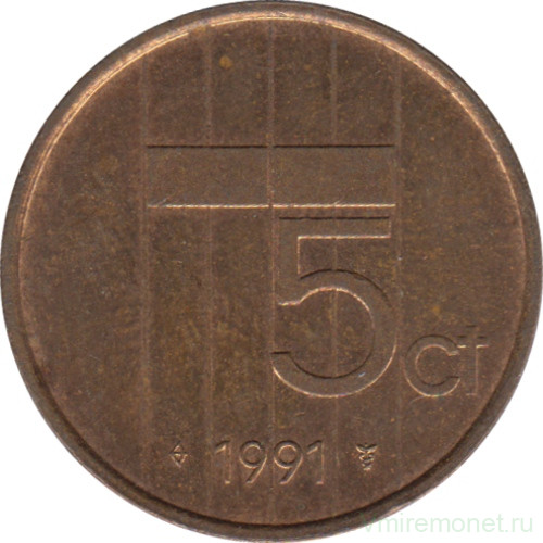 Монета. Нидерланды. 5 центов 1991 год.