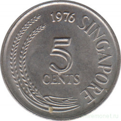 Монета. Сингапур. 5 центов 1976 год.