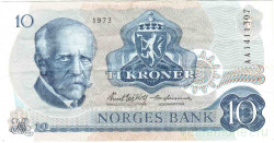 Банкнота. Норвегия. 10 крон 1973 год. Тип 36b.