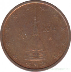 Монета. Италия. 2 цента 2014 год.