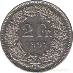 Монета. Швейцария. 2 франка 1992 год.