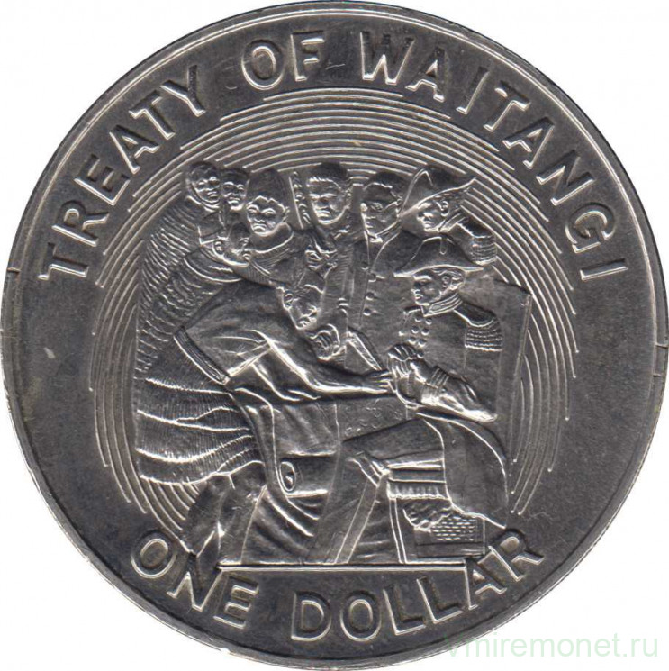 Монета. Новая Зеландия. 1 доллар 1990 год. 150 лет подписанию Договора Вайтанги.