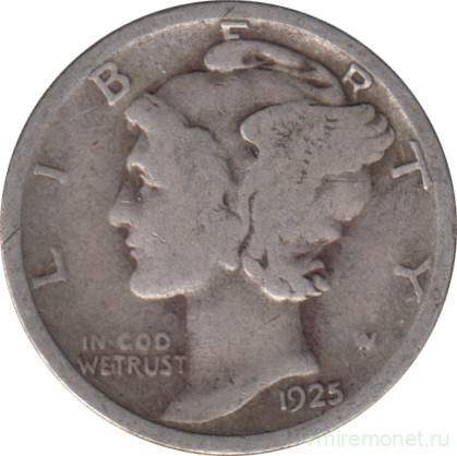 Монета. США. 10 центов 1925 год.