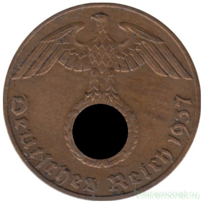Монета. Германия. Третий Рейх. 1 рейхспфенниг 1937 год. Монетный двор - Мюльденхаттен (E).