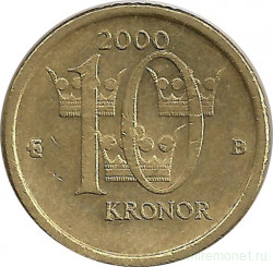 Монета. Швеция. 10 крон 2000 год.