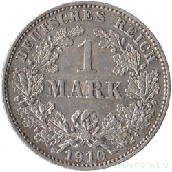 Монета. Германия. Германская империя. 1 марка 1910 год. Монетный двор - Мульденхюттен (E).