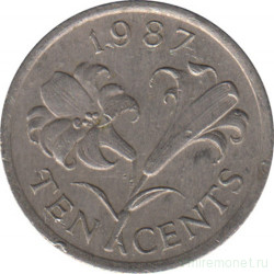 Монета. Бермудские острова. 10 центов 1987 год.