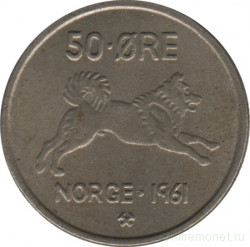 Монета. Норвегия. 50 эре 1961 год.