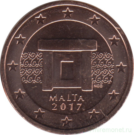 Монета. Мальта. 2 цента 2017 год.