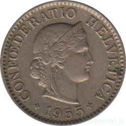 Монета. Швейцария. 5 раппенов 1955 год.