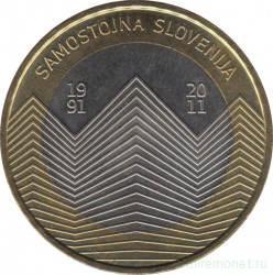 Монета. Словения. 3 евро 2011 год. 20 лет независимости Словении.
