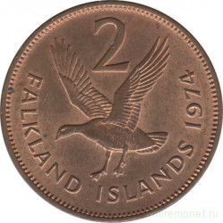 Монета. Фолклендские острова. 2 пенса 1974 год.