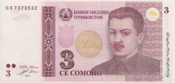 Банкнота. Таджикистан. 3 сомони 2010 год.