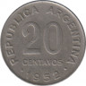 Монета. Аргентина. 20 сентаво 1952 год. Медно-никелевый сплав. ав.
