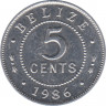 Монета. Белиз. 5 центов 1986 год. ав.