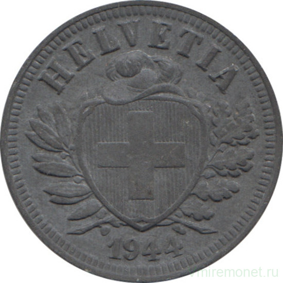 Монета. Швейцария. 2 раппена 1944 год.