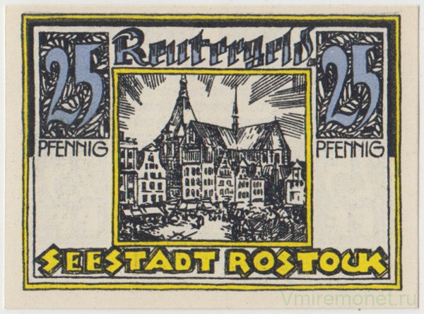 Бона. Нотгельд. Германия. Город Росток. 25 пфеннигов 1922 год. Вариант 1138.1.2.