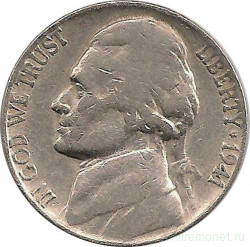 Монета. США. 5 центов 1941 год.