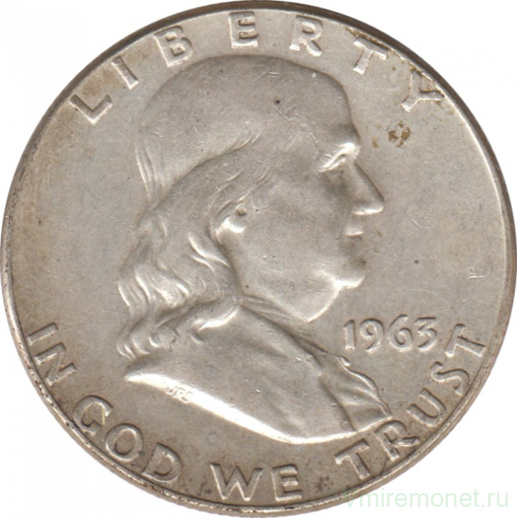 Монета. США. 50 центов 1963 год. Франклин.