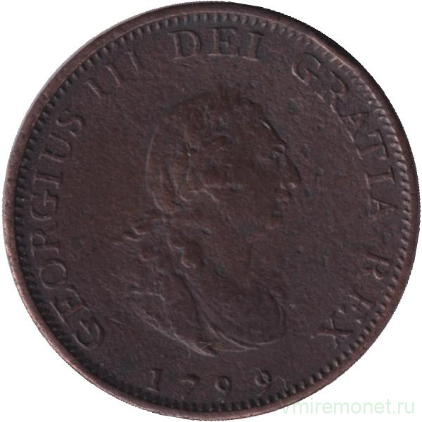 Монета. Великобритания. 1 фартинг 1799 год.