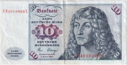 Банкнота. Германия. ФРГ. 10 марок 1980 год. Тип 31d.