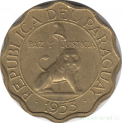 Монета. Парагвай. 10 сентимо 1953 год.