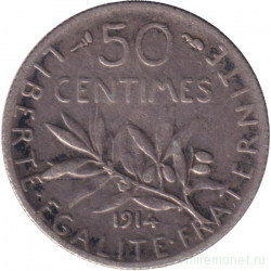 Монета. Франция. 50 сантимов 1914 год.